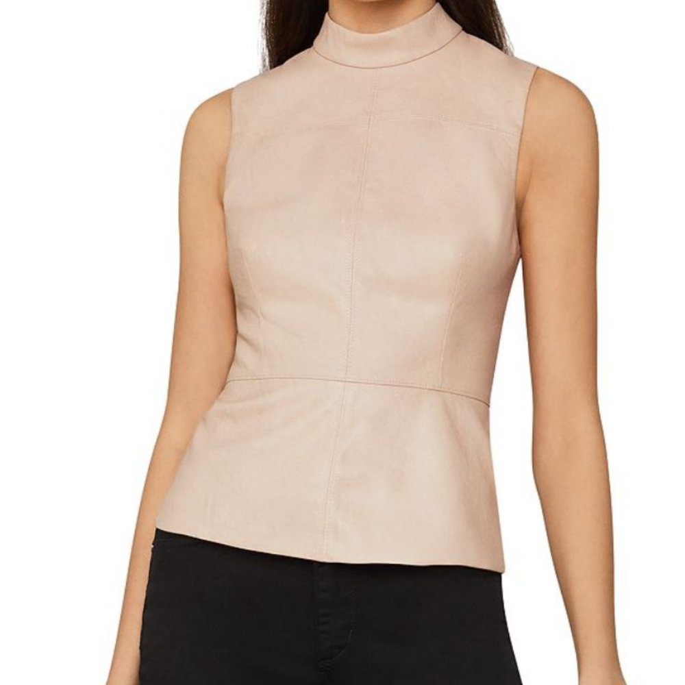 BCBGMaxazria Beige Faux Leather Top